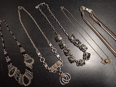 Lot Of 5 Vintage Unbranded Choker Style Necklaces Silver Tone Rhinestones