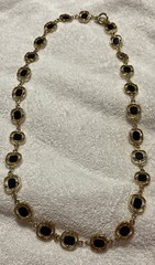Vintage 80s 32in Heavy Gold Tone Square Link Necklace Black Enamel Toggle Clasp