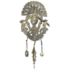 Vintage Peruvian Pendant Silver Tone Figural Peacock Bird READ