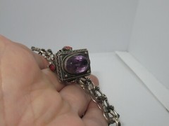 Vintage 800 Silver Etruscan Revival Coral Charm Bracelet Jewelry w/ Amethyst