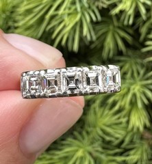Vintage Asscher Carre Diamond VVS-F Platinum Anniversary Ring Band Estate 1ct+