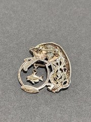 Jezlaine Cat Pin Signed Kitty Fish Bowl Sterling Silver .925