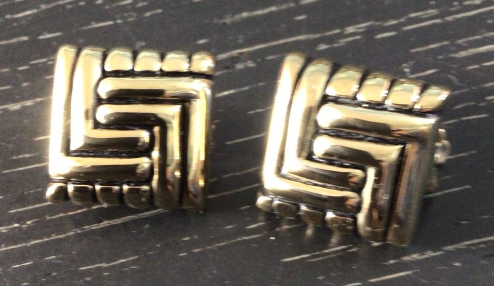 Vintage Gold-Tone Bold Metal Tube Square Clip-On Stud Earrings Statement Jewelry