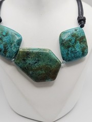 AIL Aluma Sterling Silver 3 Stone Chrysocolla Leather Cord Necklace