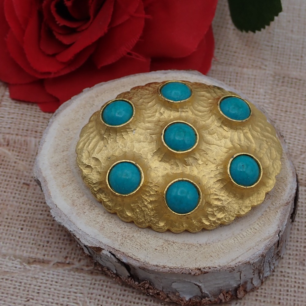 Vintage Matte Gold Tone Howlite Cabochon Oval Pin Brooch by Ballet