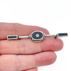 Vintage Sterling Silver 925 Onyx Cubic Zirconia Bar Brooch