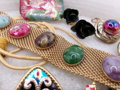 Mixed Lot~Antique & Older Vintage Jewelry~DAMASCENE~CLOISONNE~CZECH~1 925 PIN
