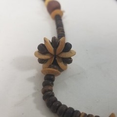 Wood Bead Necklace Flat Slices Disc Boho 29 in Pendant Naturecore Wooden