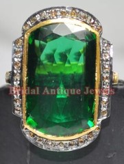 1.51ct Rose Cut Diamond Antique Look 925 Sterling Silver Emerald Cocktail Ring