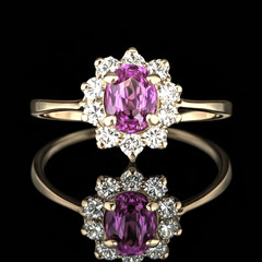Vintage Pink Sapphire Diamonds 14k Yellow Gold Halo Ring Estate Jewelry Gift