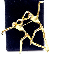 Modernist Style Contemporary Dancers Gold Tone Large Brooch Pin Vintage 1980s