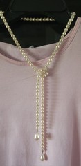 15″ Faux Stringed Oval shaped Pearl Necklace Pear Drop Ends