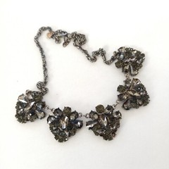 Vintage Smoky Gray Necklace Cocktail Rhinestone Bib Victorian Revival Royal VTG