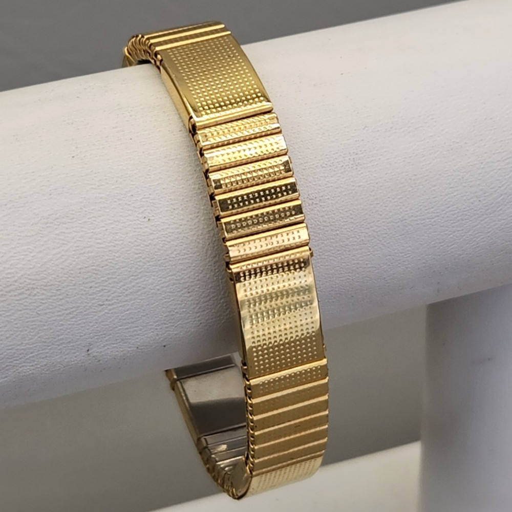 Vintage Expandable Bracelet Gold Tone Textured Ribbed 1cm Stretch 6.75″