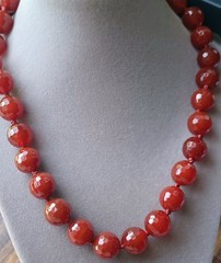 Vintage Kalifano Faceted Carnelian 16mm Bead Necklace Hand knotted 118 G