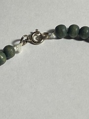 Vintage Wood Bead Necklace Dark Green Black 22.5” White Thread Spring Ring