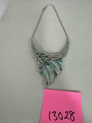VTG Enamel Silver Tone Necklace With Crystals Adjustable Length Statement Blue