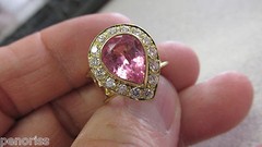 Beautiful Estate 18k Gold Pink Tourmaline & Diamond Ring size 4.5 Make offer