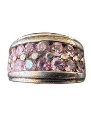 Vintage Sterling Silver 925 Pink CZ Band Ring 12mm Wide Size 6.25 9g