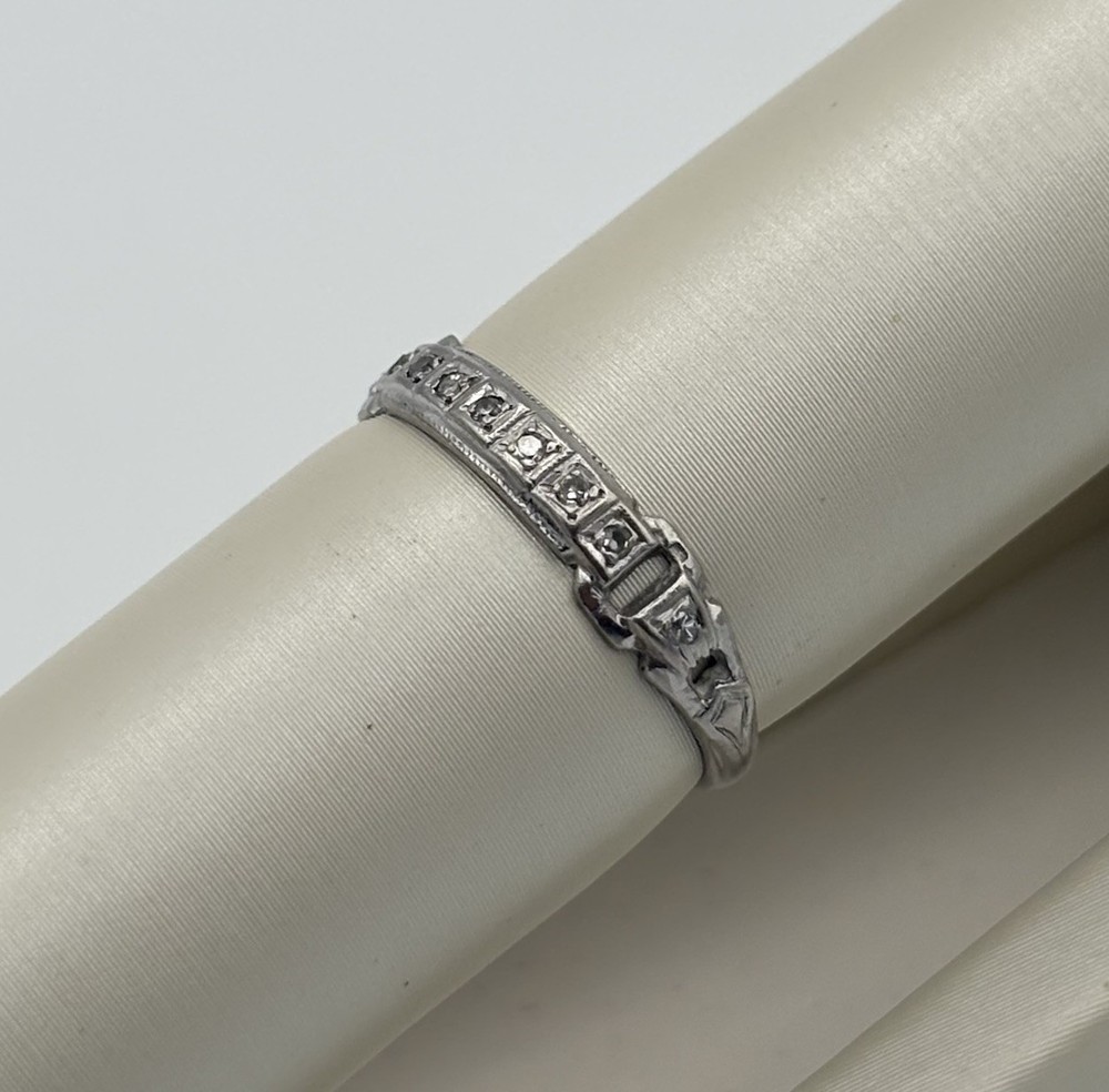 Vintage Antique Art Deco Platinum Diamond Filigree Wedding Band Ring Size 5.75