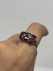 Vintage Art Deco Joseph E DeMarco 925 Garnet Cluster Ring 8 3/4
