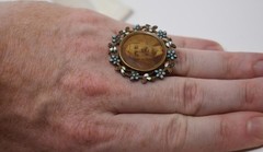 Antique c. 1900 Victorian Man Photo Portrait Ring Enamel & Gold Filled sz. 8.5