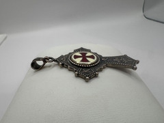 Vintage Red and White Inlay Enamel Sterling Silver Iron Maltese Cross
