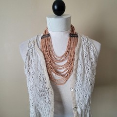 Vintage Natural Beaded Multi Strand Boho Statement Waterfall Necklace NEW