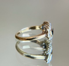 Antique 14K Gold Sapphire & Diamond Saddle Ring Victorian Edwardian Estate 7.25