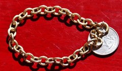 14k two-tone gold bracelet 7.5″ rolo link charm Italian handmade 6.25g N2718C