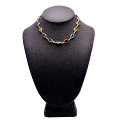 Choker Multicolor Crystal Station Gold Tone Patented Side Clasp Necklace 14.5 In