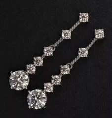 Art Deco Lab Created Diamond Engagement Wedding Drop/Dangle 925 Silver Earrings