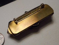 Vintage Victorian Revival Glass Lady Intaglio & Cabochon Brass Bar Pin Brooch