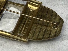 Art Deco gold-tone Etched Glass Fur Clip, Dress Clip or Brooch with C closure
