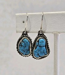 Vintage Sterling Silver Turquoise Feather Choker Necklace & Earrings Signed KB