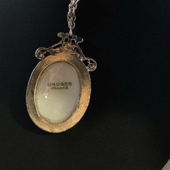 Large Beautiful Vintage LIMOGES FRANCE Cameo Necklace Courting Couple Porcelain