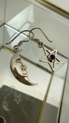 Vintage Sterling Silver SOMA Moon & Star Mismatch Earrings Lapis Celestial 925