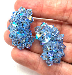 Lot Blue Sarah Coventry Marquise Cab Brooch AB Earrings & Silver Tone Bracelet