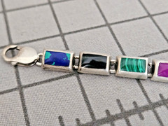 Vintage Mexico Sterling Bracelet Semi-Precious Stones Malachite Lapis Lazuli