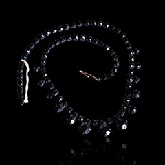 Vintage French Jet Black Glass Rhinestone Choker Necklace 16in