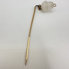 Antique Edwardian Stick Pin Frosted Satin Glass Acorn Dangle Gilt Metal