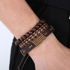 12 pcs Vintage Faux Leather Tiger’s Eye & Moonstone Bracelet Set