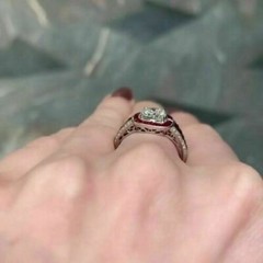 Art Deco 2.3CT Lab-Created Diamond & Ruby Engagement 14K White Gold Finish Ring