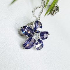 Vintage Y2K 925 Sterling Silver Amethyst Clear Crystal Flower Pendant Necklace