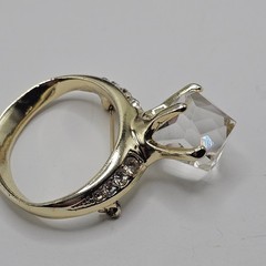Vtg AJC Sparkle Stmt Ring Brooch Gold Tone Glam Engagement Bachelorette Bling