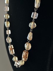 Vintage Wire Wrapped Peach Champagne Art Glass Bead Chain Necklace 20″ 50g