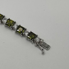 FAS 925 Sterling Silver Green Clear Stone Tennis Bracelet 7″ Heavy 21.3g