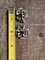 Vintage Kramer Gold Tone Red Baguette Rhinestone Clip On Earrings Signed