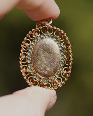 Antique 19k Solid Yellow Gold Filigree Enamel Cameo Turquoise Pendant Portugal