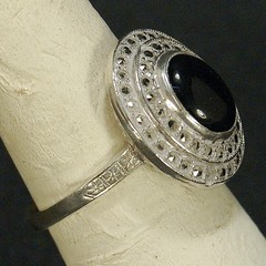 Vintage Sterling Ring-Onyx and Marcasite-7 ½. Marked Sterling BB (Bennett & Brad